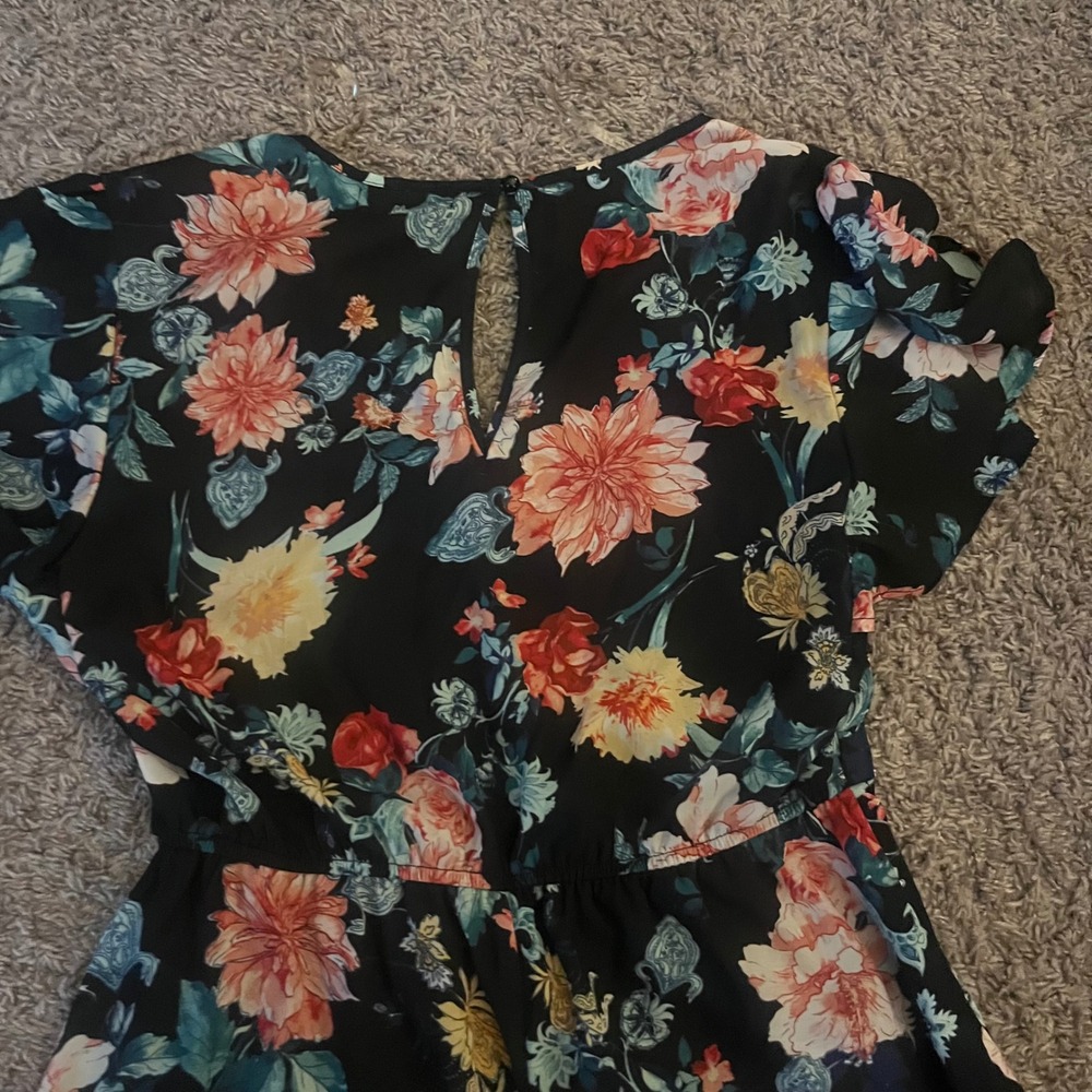 Trixxi Floral Mini Dress Black V-Neck Flutter Sleeve XL 26R4511EVI - Picture 4 of 7